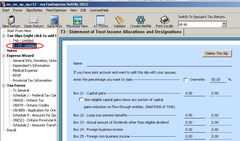 Shared tax slip